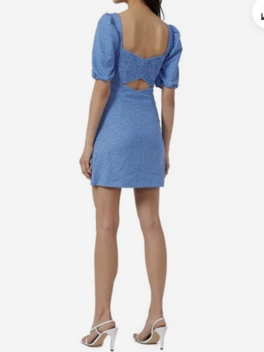 French Connection Elao Whisper Short Puff Sleeves Cut Out Blue Mini Dress Size 2